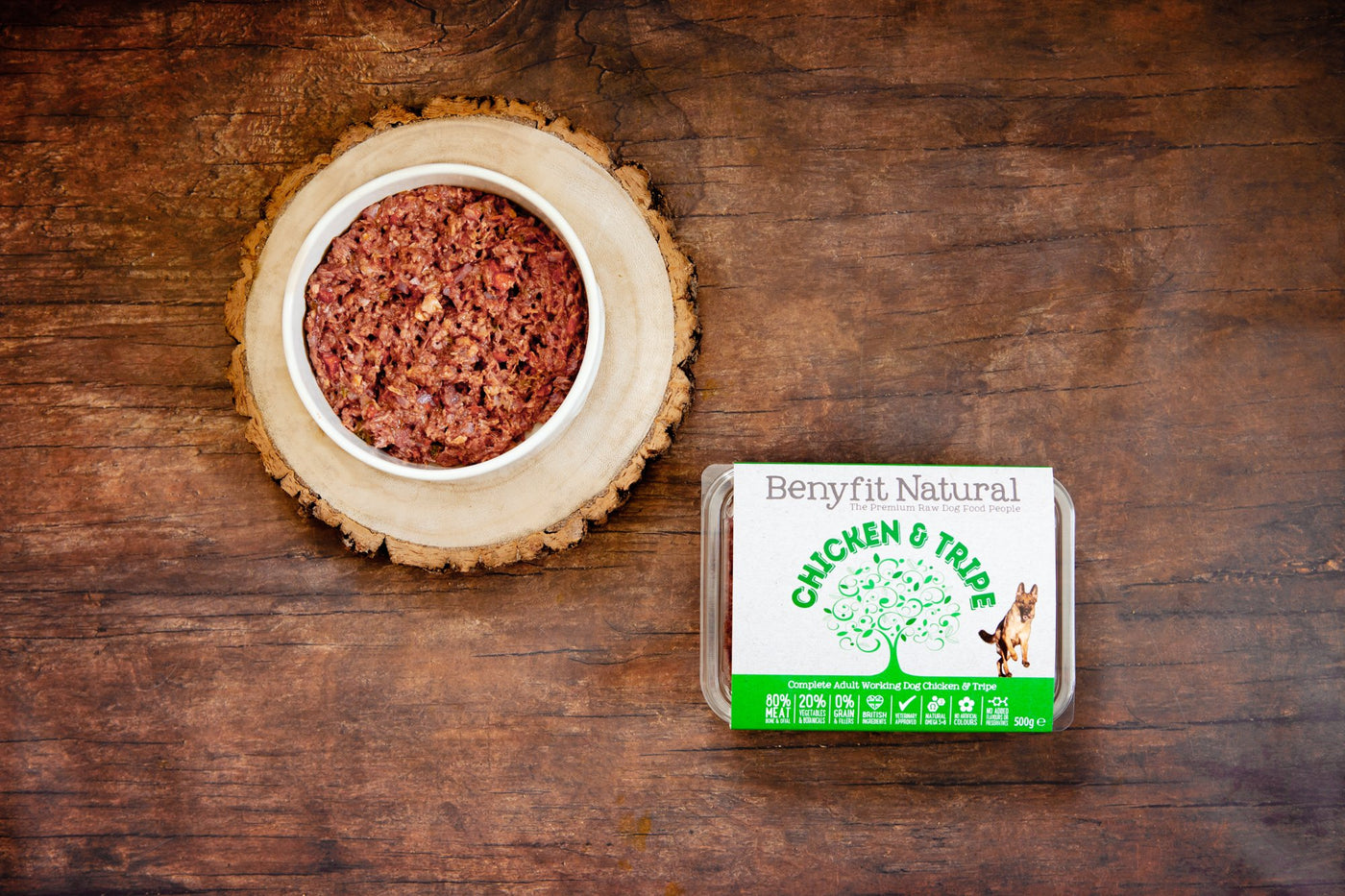 Benyfit Natural Chicken & Tripe Premium Raw Dog Food.